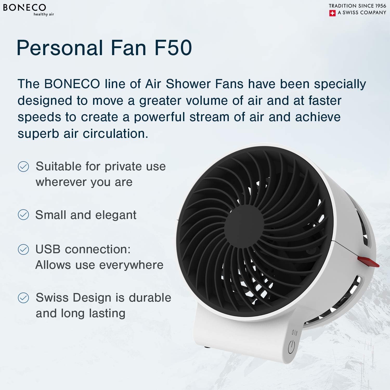 BONECO F50 fan with touch control highlighted