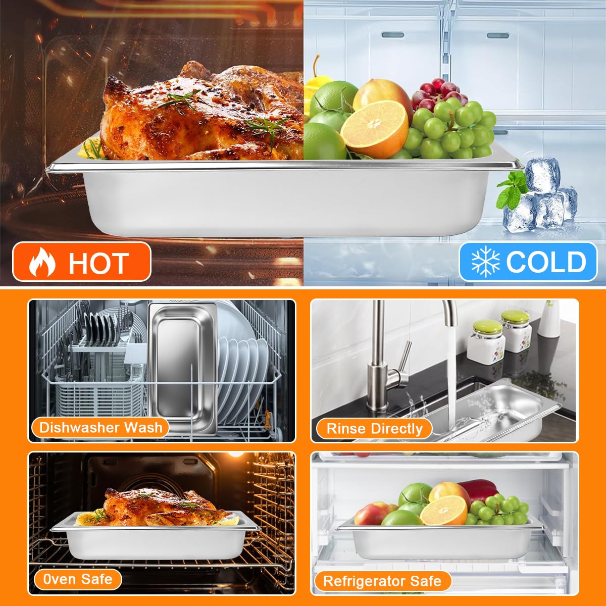 4PCS Gastronormbehälter Set 4-teilig Gastronorm 1/3 con Tapa 325x175x65mm Recipiente Acero Inoxidable con Tapa Bandejas Gastronorm Horno -40° a 300°C Almacenamiento de Alimento + 2 Pinzas