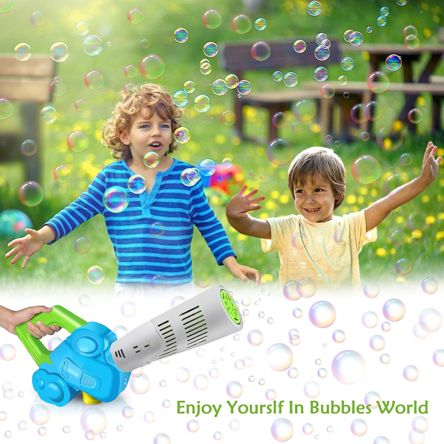 Bubble Machine for Kids, Bubble Leaf Blower Bubble Gun with 3 Pcs Refill Solution & Bubble Wands, Outdoor Bubble Maker Toys for Toddlers, Boys & Girls Gift, Age 3+