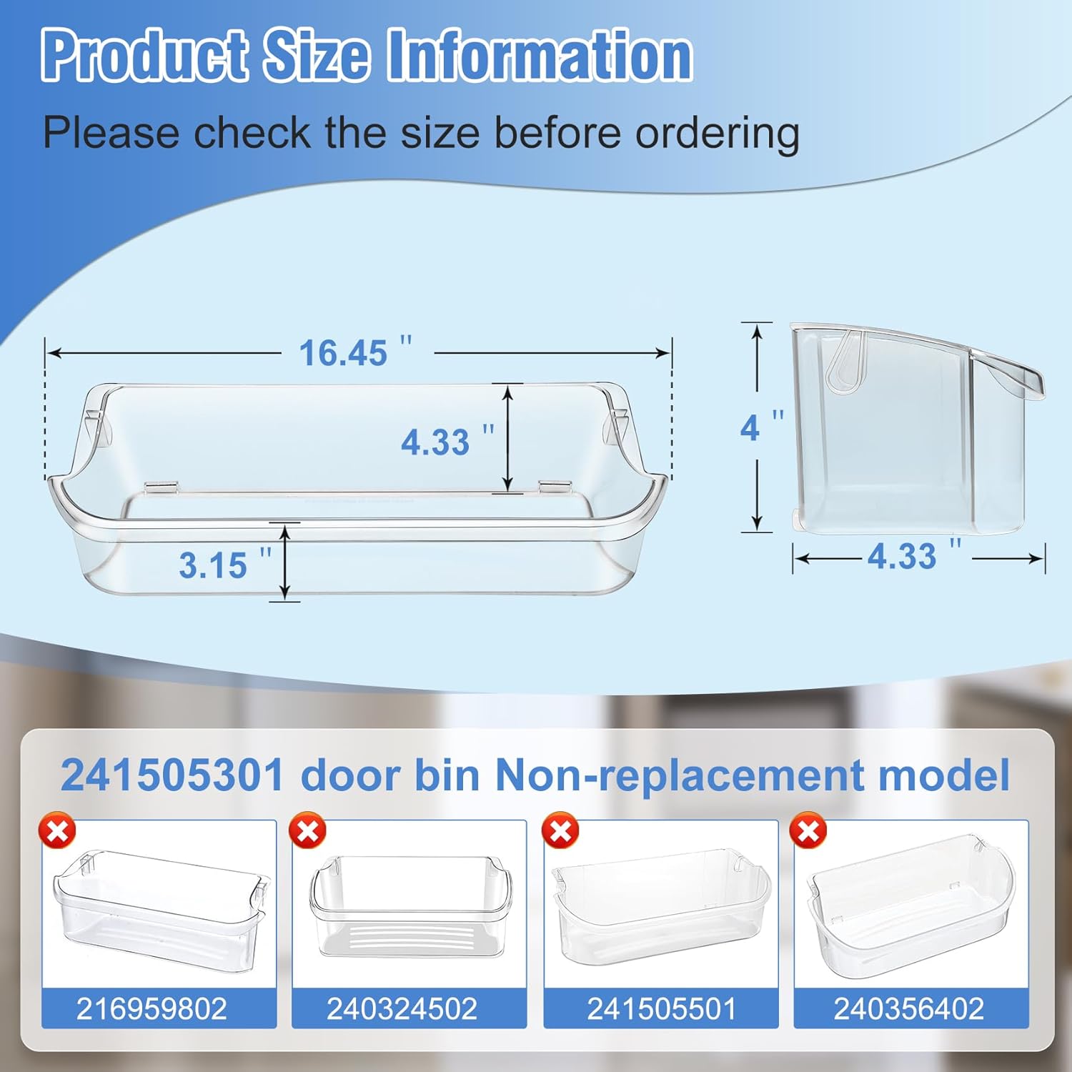 241505301 Refrigerator Door Shelf Bin Replacement 2 Pack, 241505301 Door Bin Replace PS976745 1056476 AP3769131, 241505301 Frigidaire Bin Door Compatible with Frigidaire Kenmore Electrolux