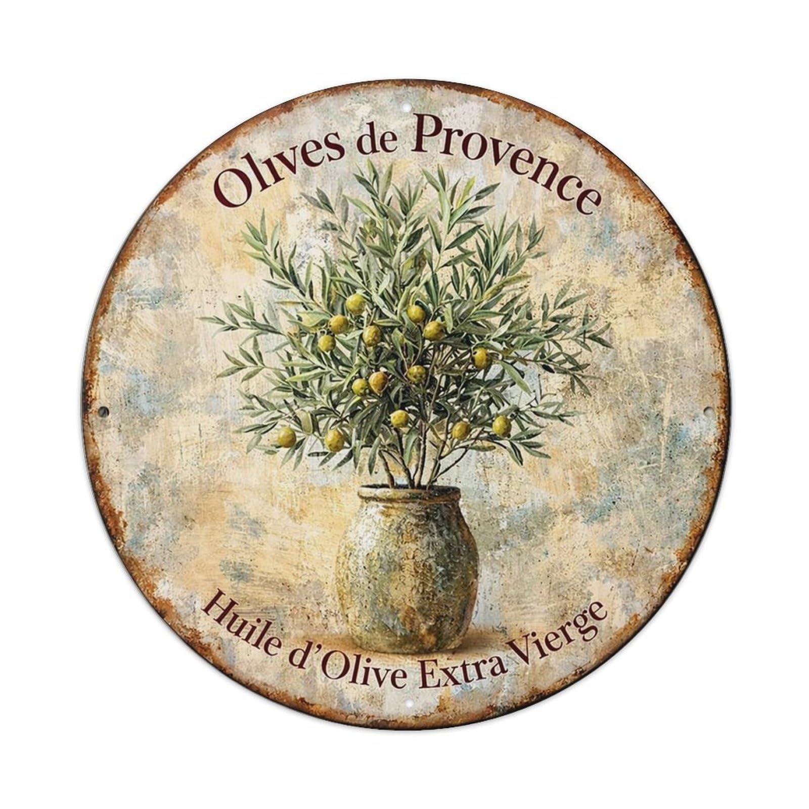 Olive Tree In Jar Art Vintage Round Tin Sign Retro Metal Wall Decor Metal Poster, Home Bar Garage Cafe Wall Art Decoration 8x8Inches