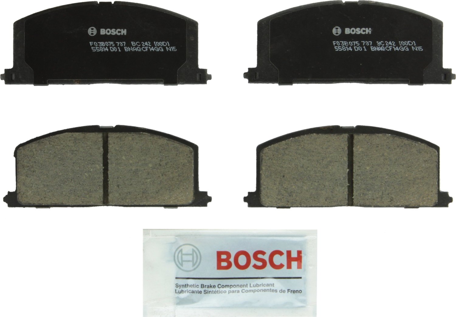 BOSCH BC242 QuietCast Premium Ceramic Disc Brake Pad Set - Compatible with Select Chevrolet Nova; Geo Prizm; Toyota Camry, Celica, Corolla, MR2, Paseo, Tercel; FRONT