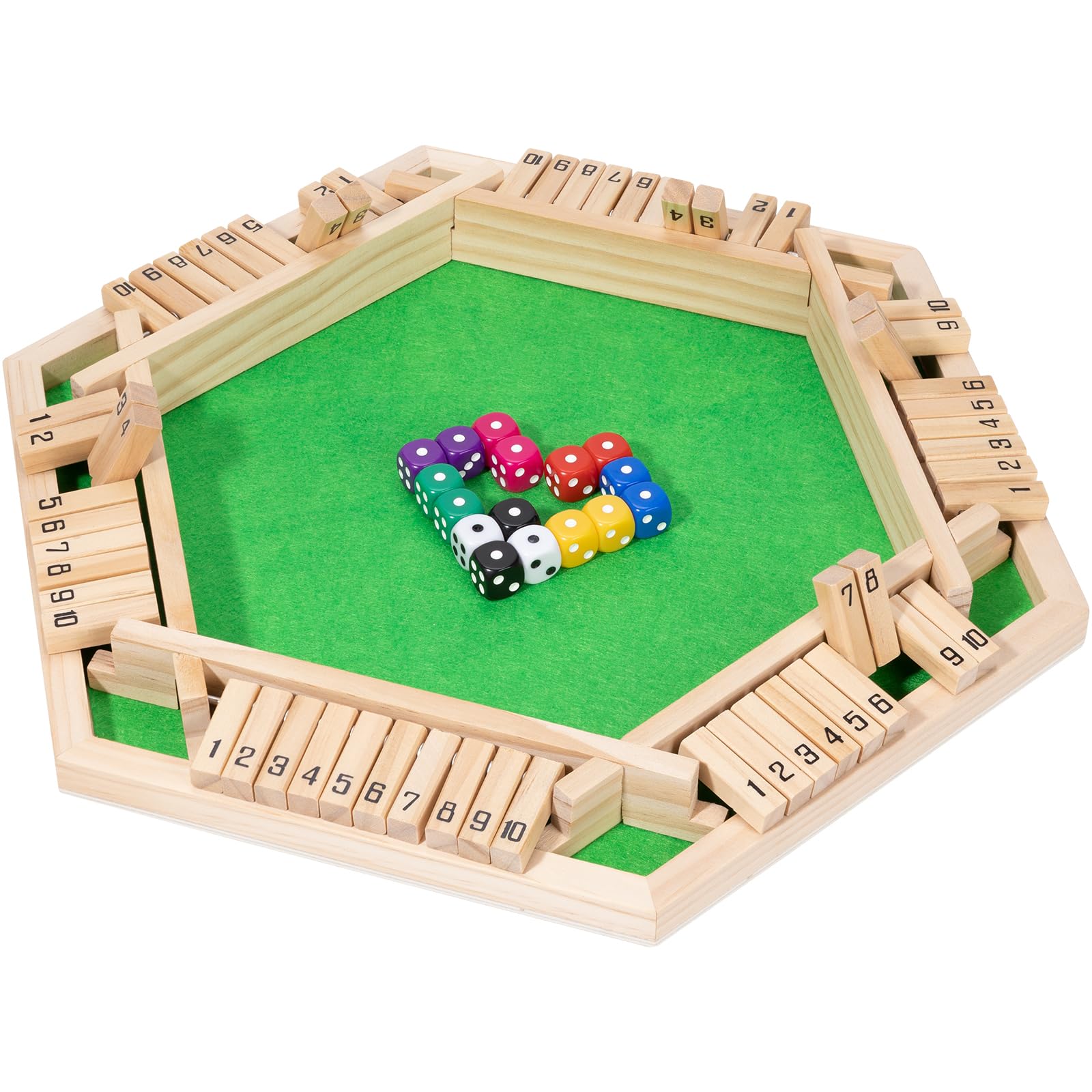 Shut The Box Game - Deluxe Wooden Math Dice Set for 1-6 Players | Fun, Portable Family Game for Kids & Adults | Includes 16 Dice