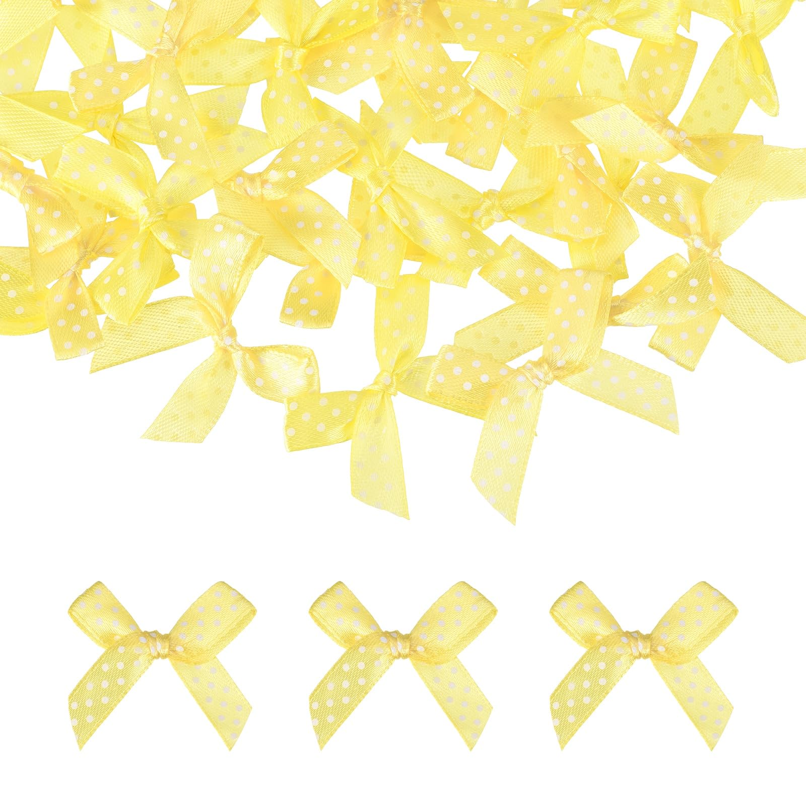 sourcing map 50 Pcs Mini Ribbon Bows, 2" Tiny Bows with Polka Dots for Crafts Small Bowknot Artificial Applique Embellishment for DIY Craft Sewing Scrapbooking Wedding Party Decoration, Yellow