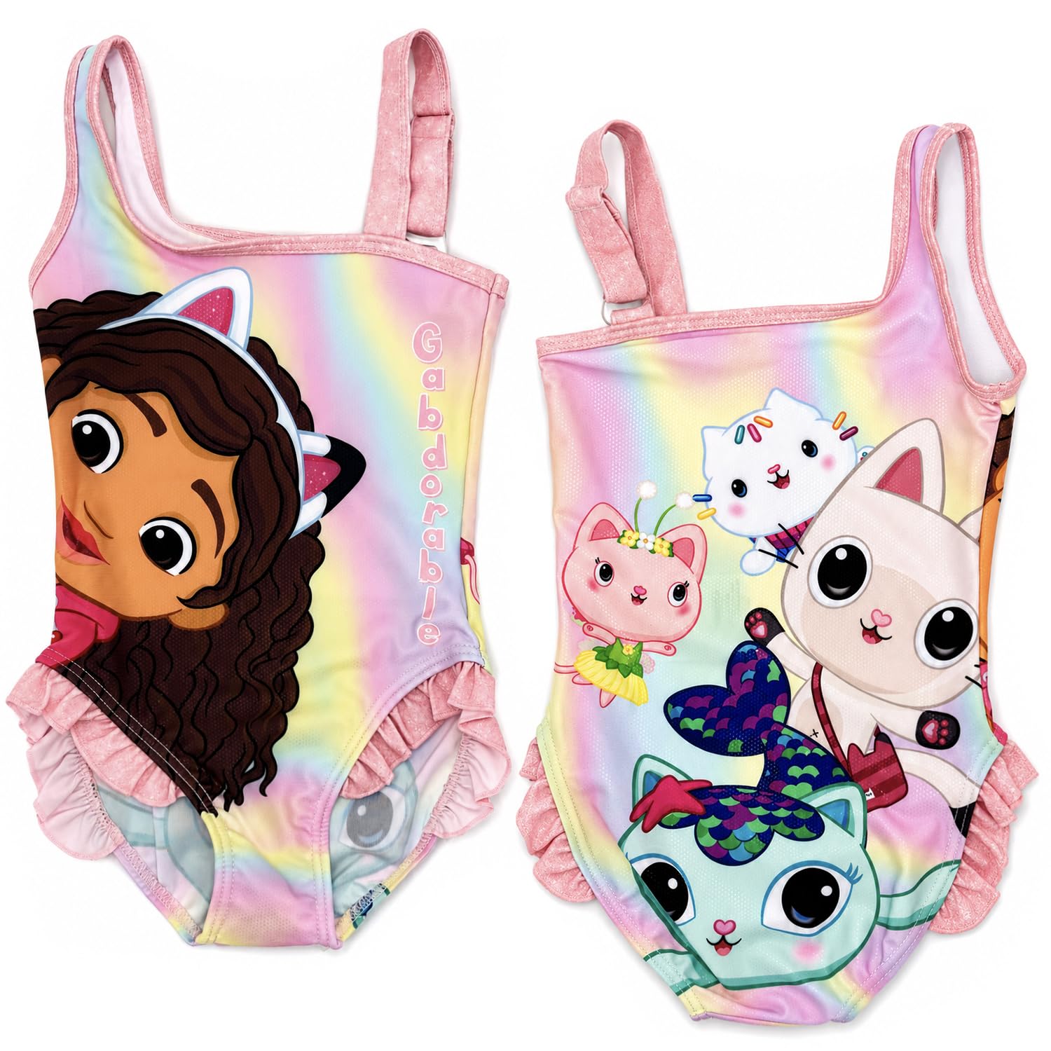 Gabby's Dollhouse Costume da Bagno Bambina Intero – Costume Arcobaleno con Gabby e Le Amiche Gatte – Spalline Regolabili – Mare Piscina Estate – 2-6 Anni (IT, età, 6 Anni, Regular)