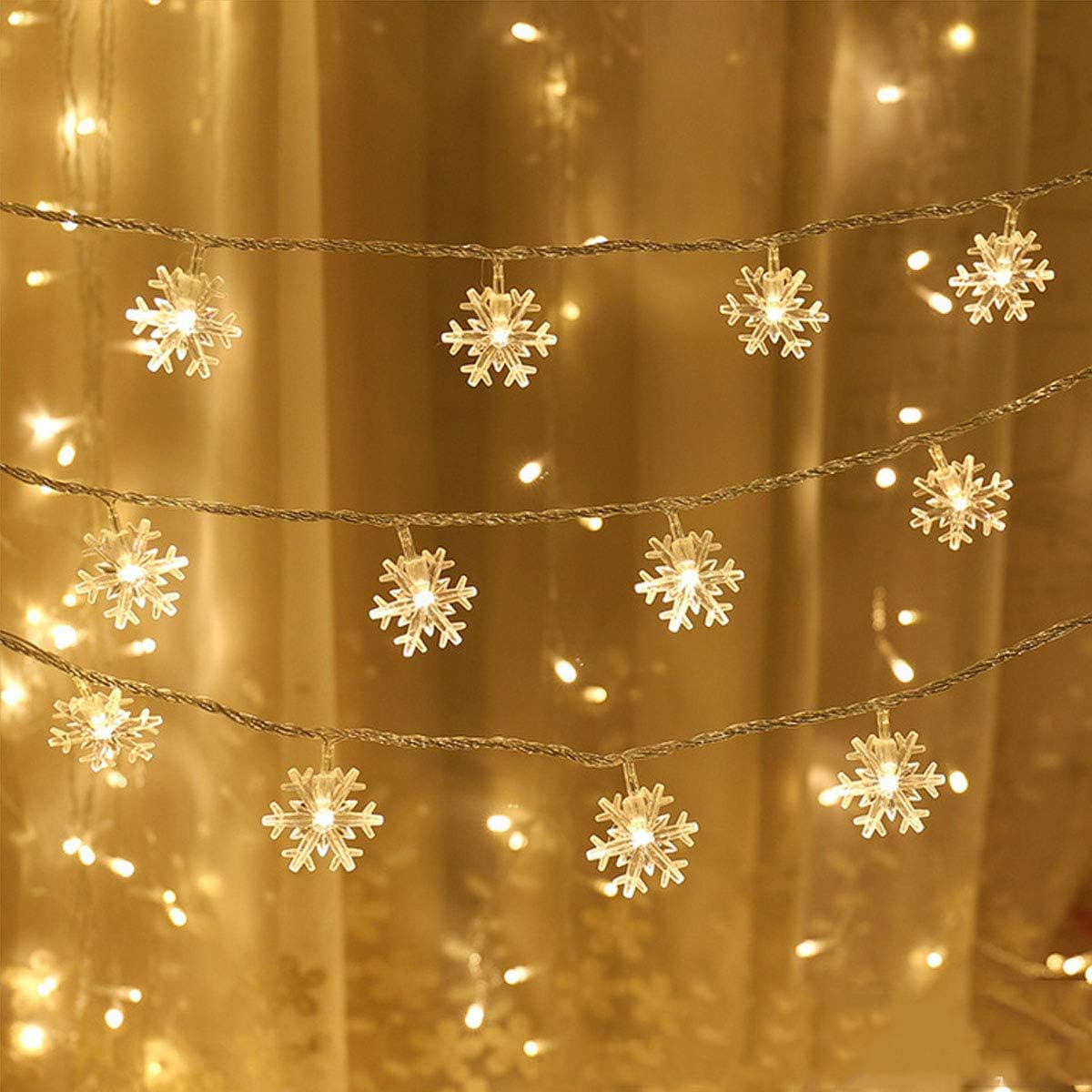 LED String Lights Christmas Snowflake Lights Battery Operated Waterproof 20ft, 40 LED Lights for Bedroom, Corridor, Patio, Garden, Yard, Photo Frame (Warm White)