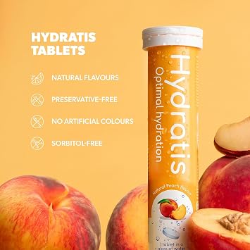 HYDRATIS Electrolyte Hydration Tablets | Low Sugar Effervescent Tabs for Daily Wellness, Sport Recovery & Fatigue | High Minerals Magnesium & Zinc | Peach, 1 Tube (20 Counts)