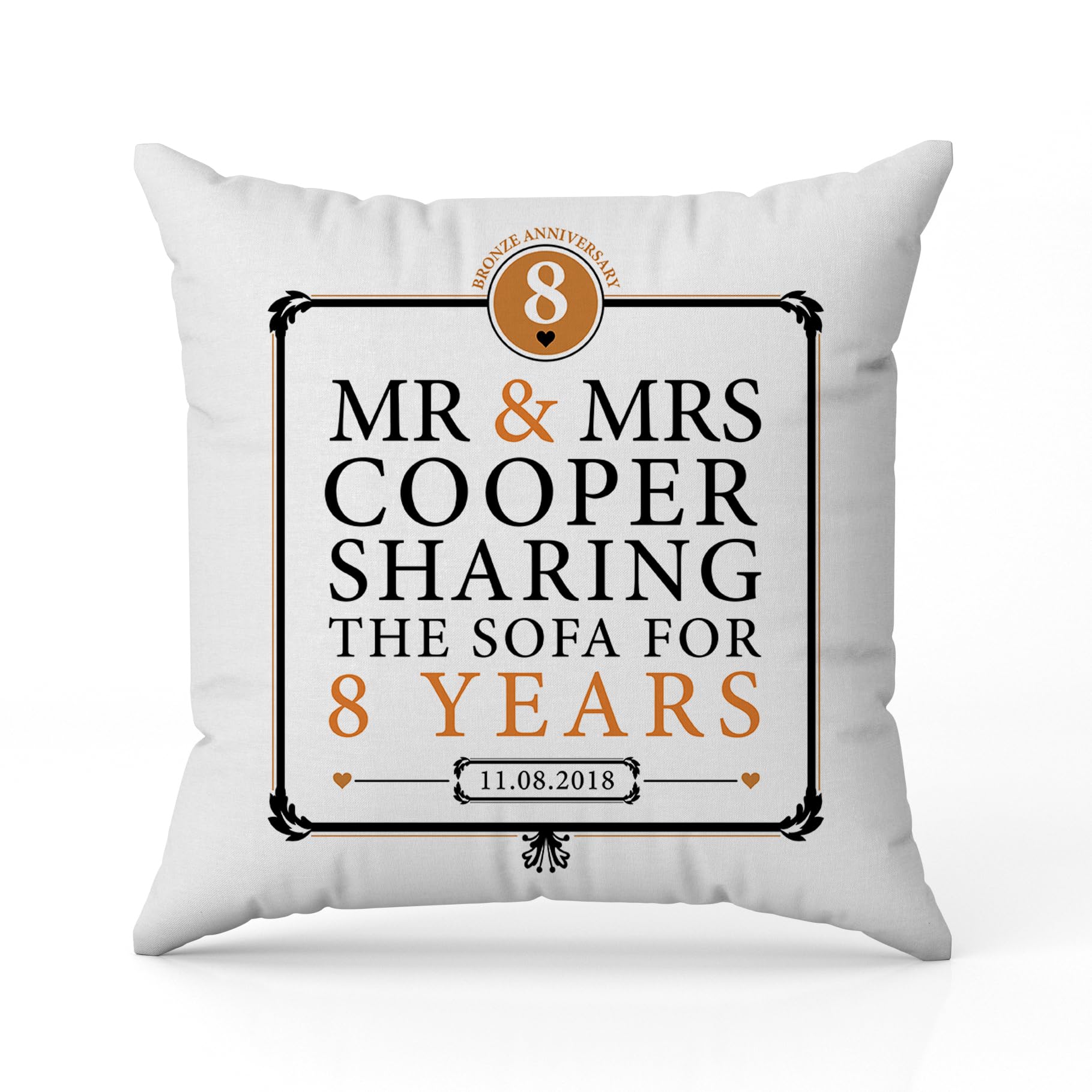 The Gift Experience Personalised Pillow Cushion With Insert - 8Th Anniversary Sharing The Sofa. Home Decor For Sofa Bed, For Family And Friends