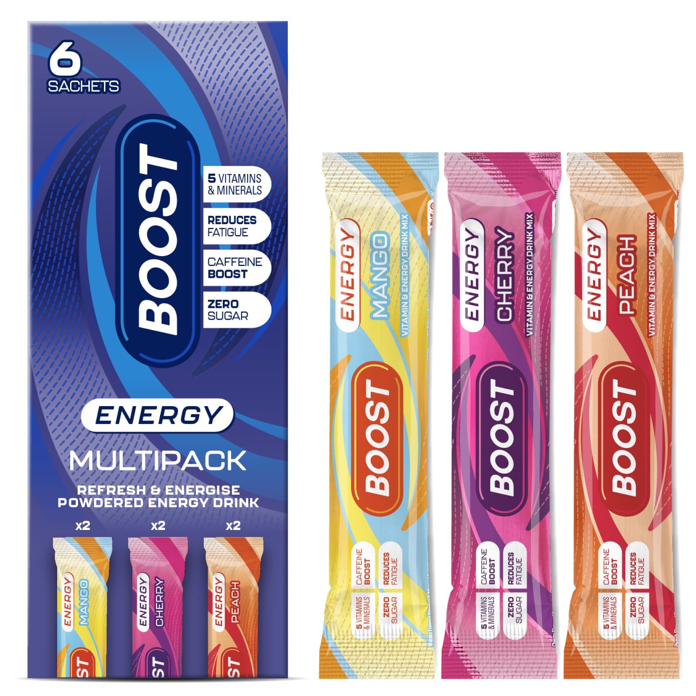 Boost Energy Powder Mixed Flavour Assortment, 6 Pack, 5g Sachets