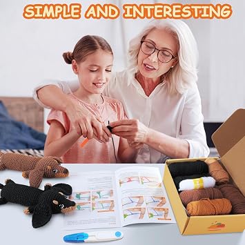 Crochet Kit for Beginners, Crochet Animal Kit Complete Dachshund Dog Crochet with Yarn Hooks Needles, Step-by-Step Video Learn to Crochet Starter Kit Animal Set Beginners Crochet Kit (Crochet dog)