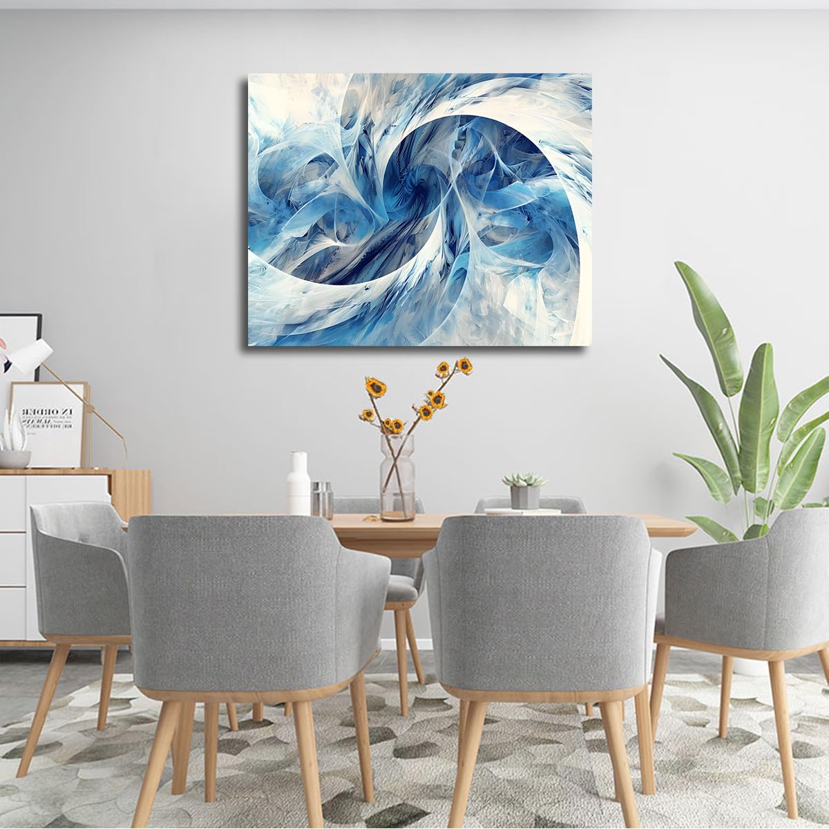 Cuadro Lienzo Abstracto Azul Blanco Espiral Fluida 70x90cm