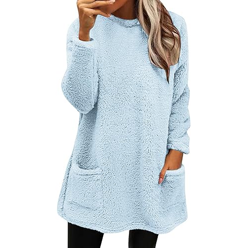 Sweatshirt for Women 2024 Trendy Oversized Long Sleeve Pullovers Winter Warm Fuzzy Outerwear Solid Fluffy Pocket Tops