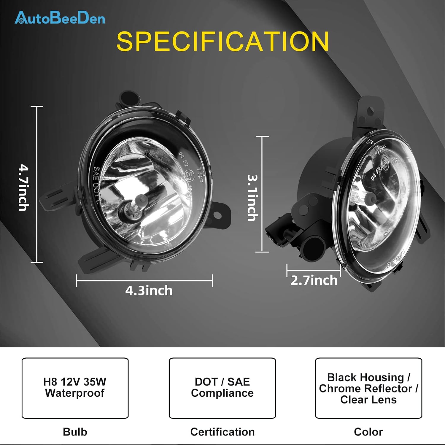 Fog Lights compatible with BMW (F22 220i 228i, 2 Series) / (F30 F31 F34 320i 325i 328i 328d 335i, 3 Series) / (F32 F33 F36 428i 435i, 4 Series) / M235i, 2012-2014, Fog Lamps