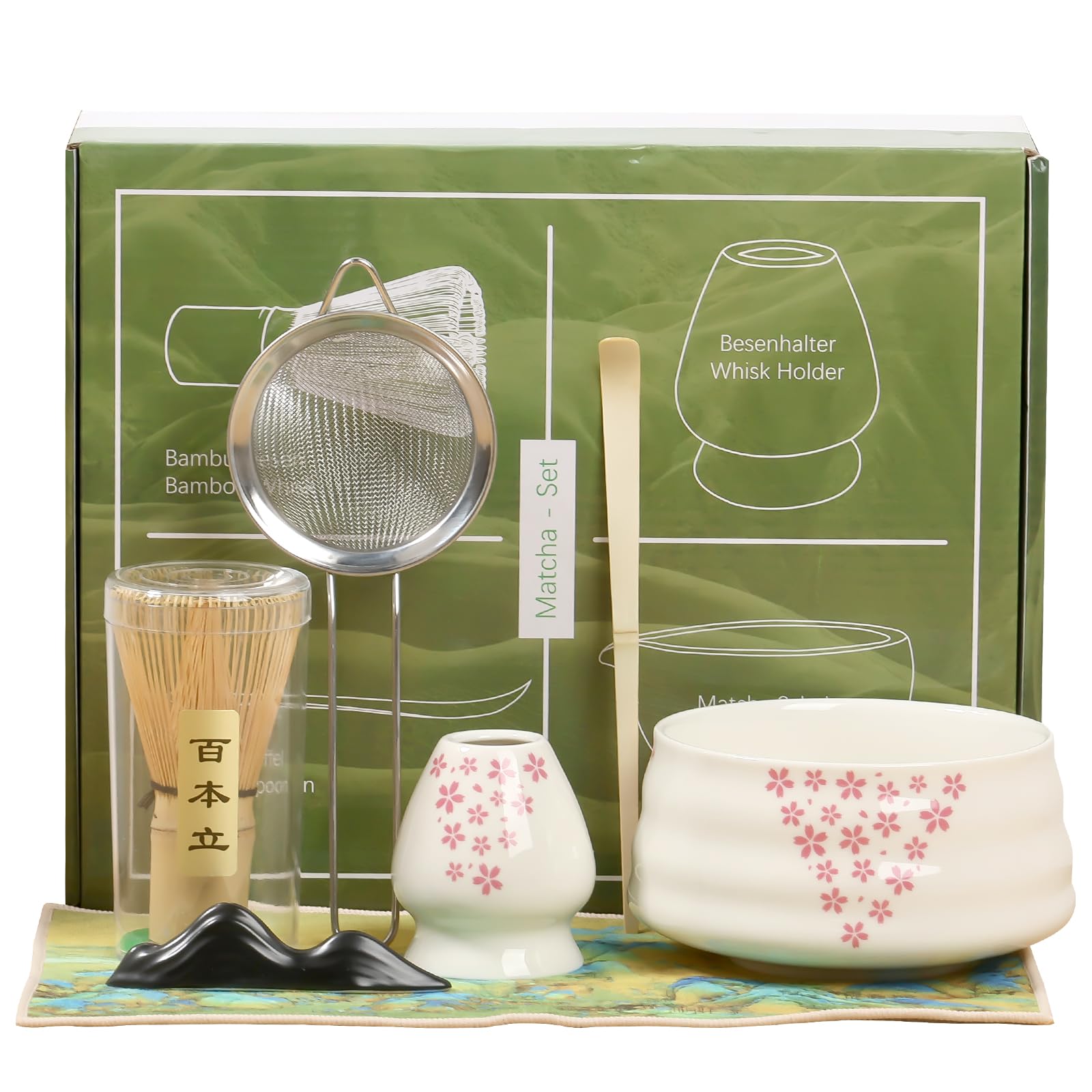 7 Piece Matcha Whisk and Bowl Set, Japanese Ceremonial Matcha Kit, Matcha Preparation Kit, Matcha Ceremonial Kit, Lit to Make Matcha, Matcha Kit Set, Matcha Kit to Make Matcha Tea