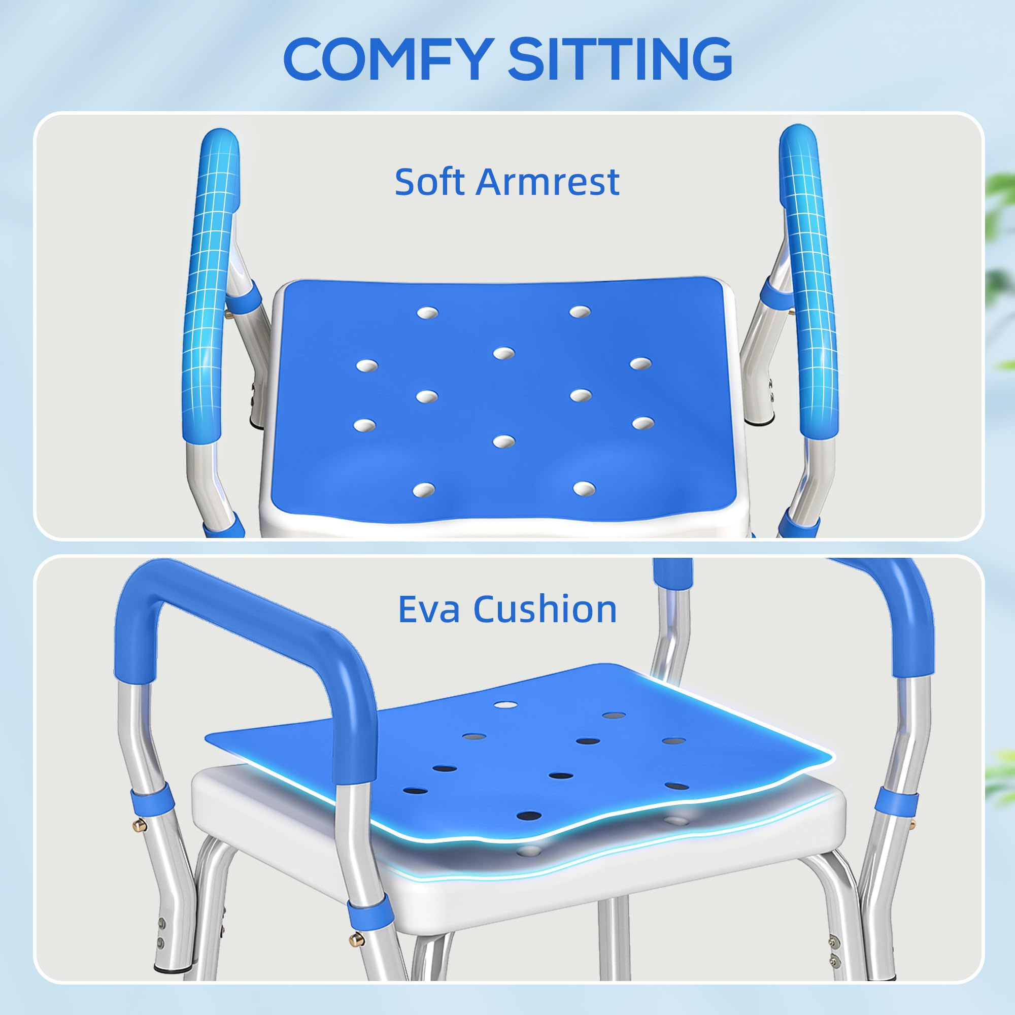 HOMCOM Taburete de Ducha portátil, Silla de Ducha Antideslizante con Altura Ajustable y cojín EVA, Silla de baño de Aluminio Inoxidable para Ancianos, discapacitados, Color Azul Oscuro