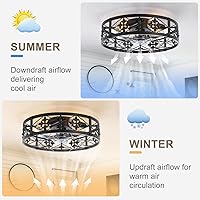 Vista 7 de ZYD Caged Ceiling Fan with Light, 20" Ceiling Fan with Lights and Remote Flush Mount, Bladeless Caged Ceiling Fans with Lights, Matte Black Rustic