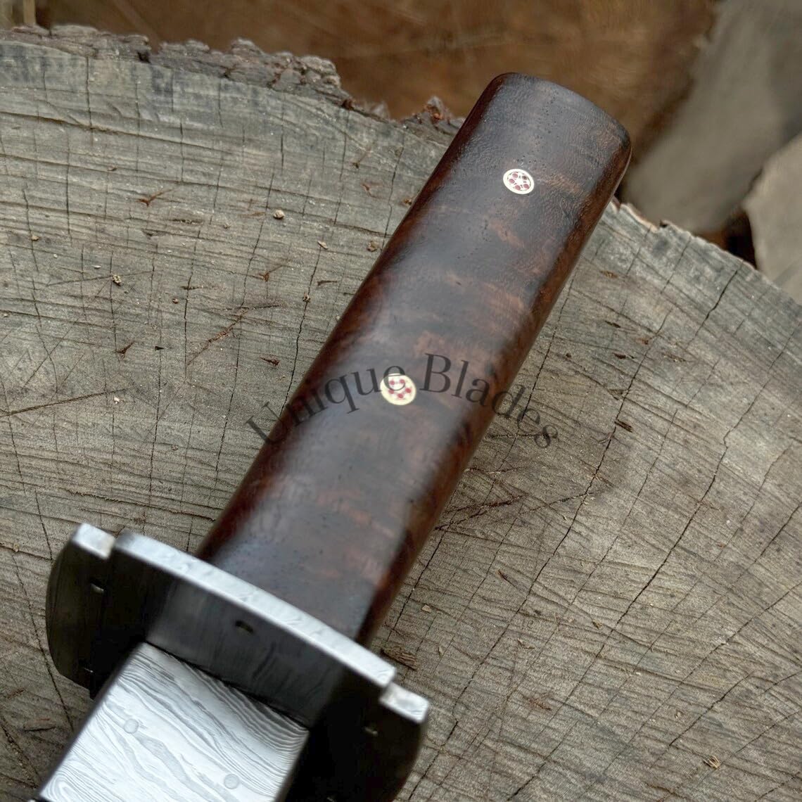 Jagdmesser Im Katana-stil Aus Damaszenerstahl, 20 Zoll Lange Klinge Mit Durchgehendem Erl Und Blutrinne, Holzgriff, Lederscheide, Camping- Und Überlebensmesser