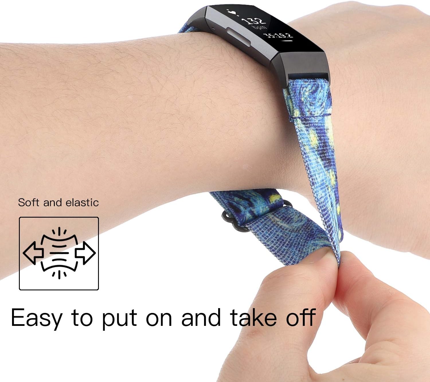 YONWORTH Adjustable Elastic Nylon Watch Band Compatible with Fitbit Charge 4/Charge 3/SE Bands, Stretch Breathable Nylon Sport Solo Loop Strap Soft Replacement Wristband for Women Men image 3