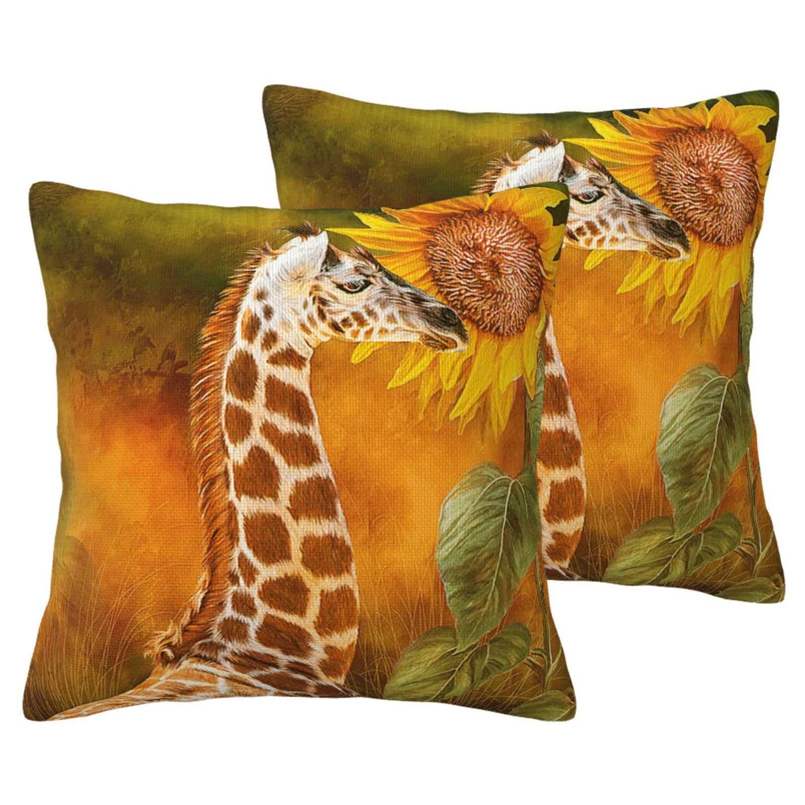 Housses de coussin girafe et tournesol pour un salon nature et chaleureux