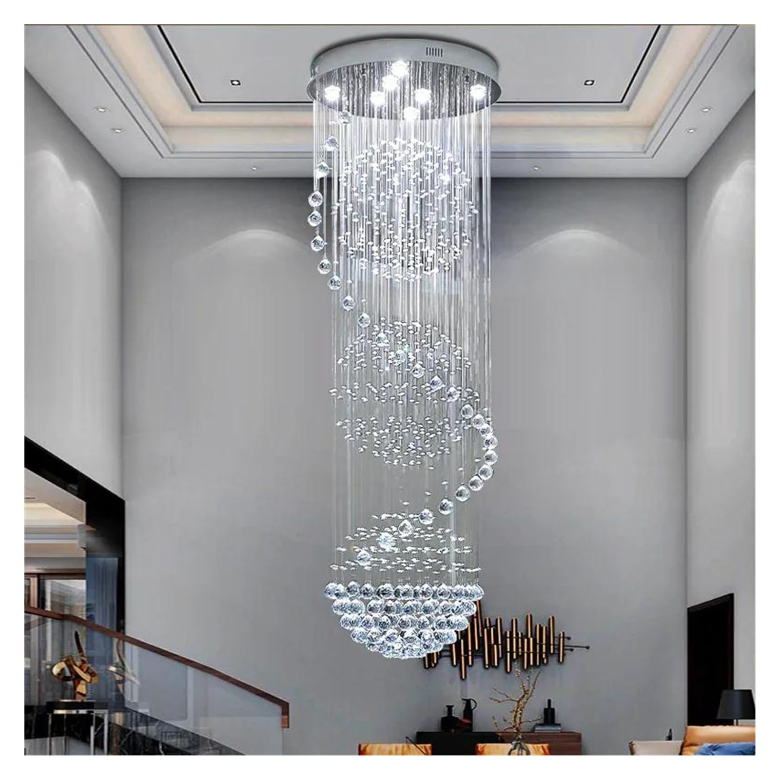 HYJAUSXB Modern Chandeliers Crystal Chandelier Spectacular LED Spiral Ball Raindrop K9 Ceiling Light Fixture Living Room Hotel Corridor Foyer(Cold White,D55CMxH150CM)