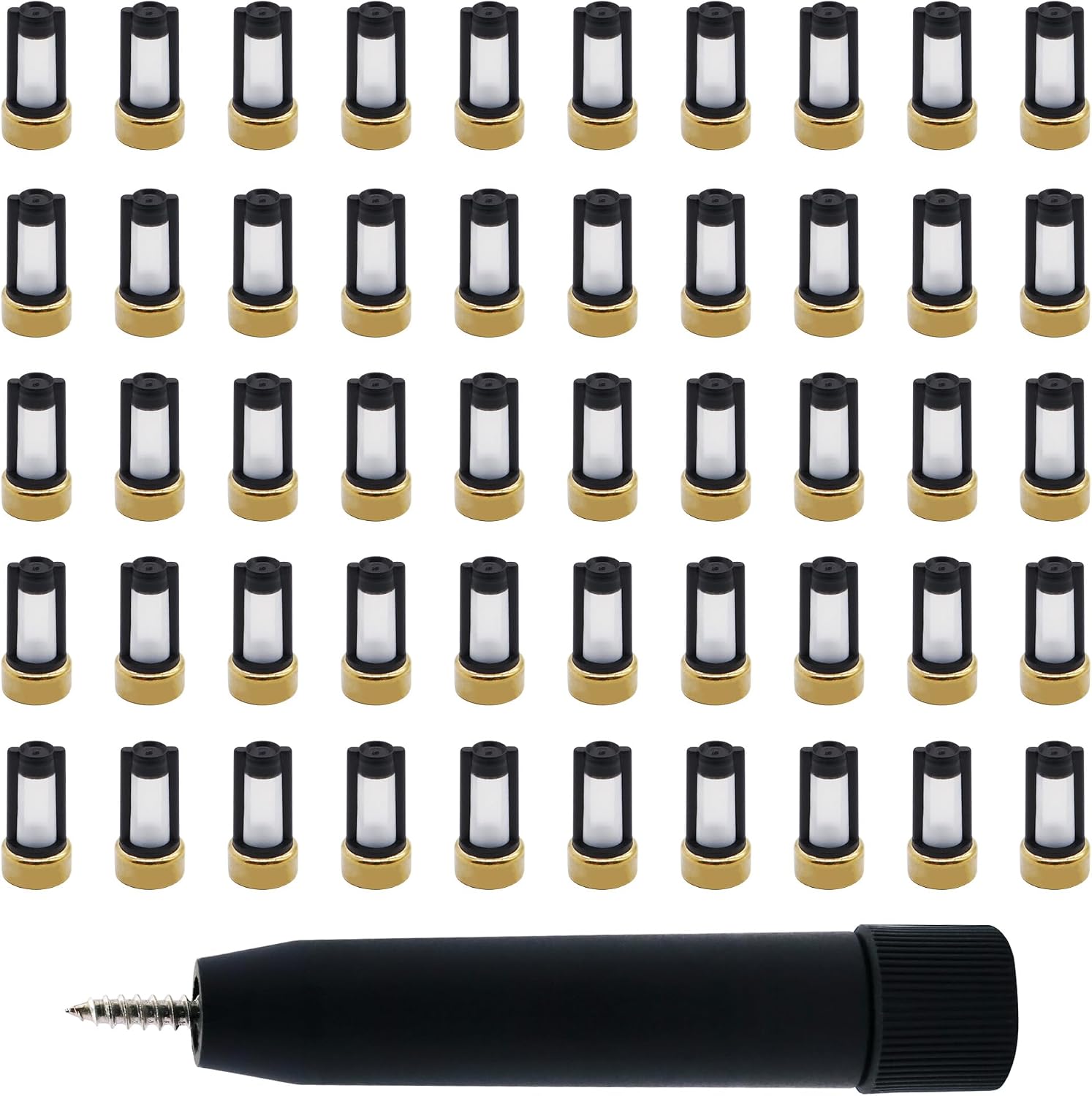JA&MIU 50PCS Fuel Injector Baskets Filter Kits 101 Micron Universal Repair Seal （6mm x 3mm x12mm）with Fuel Injector Micro Filter Removal Tool Filter Basket Remove Extractor