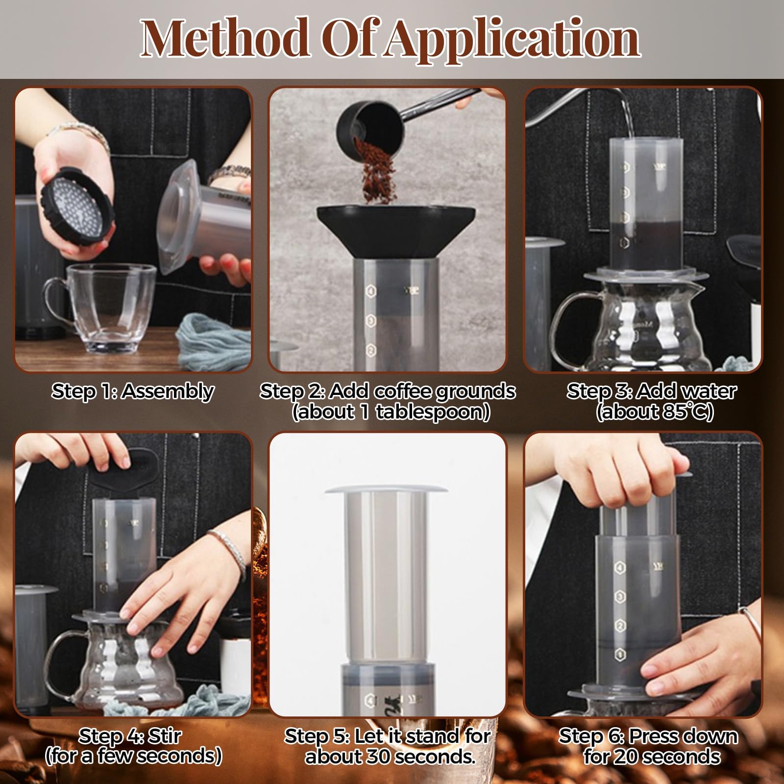 Prensa de café, cafetera y máquina de café espresso, kit de prensa de café portátil de viaje para café molido, método de preparación 3 en 1, combina prensa francesa