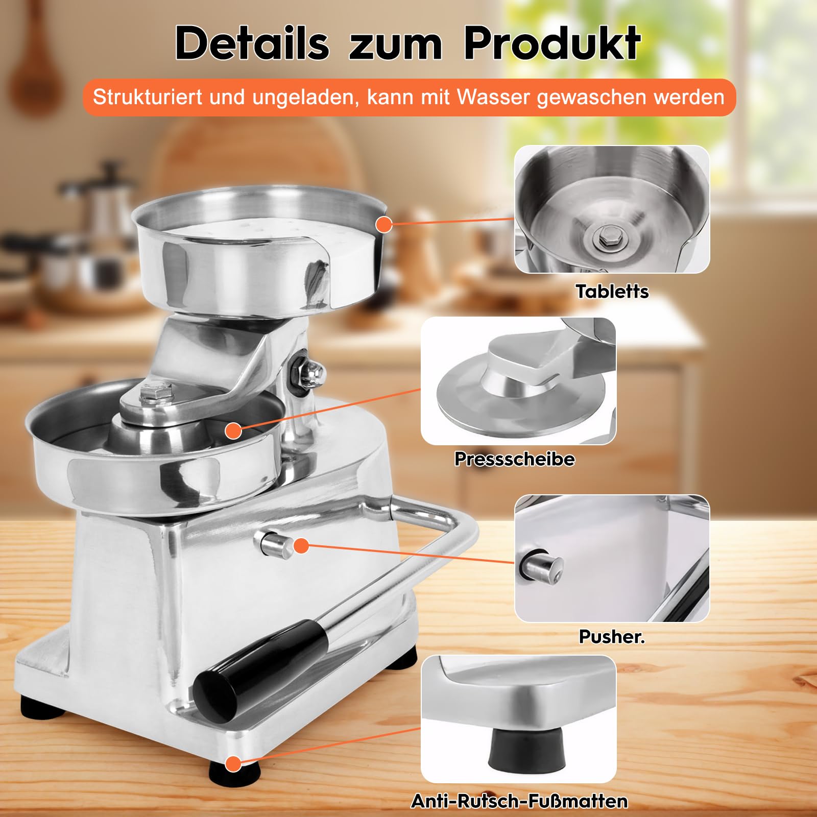 Pressa manuale per hamburger, pressa professionale per hamburger da 13 cm, con separatore antiaderente e piedini in gomma antiscivolo, adatta per uso domestico