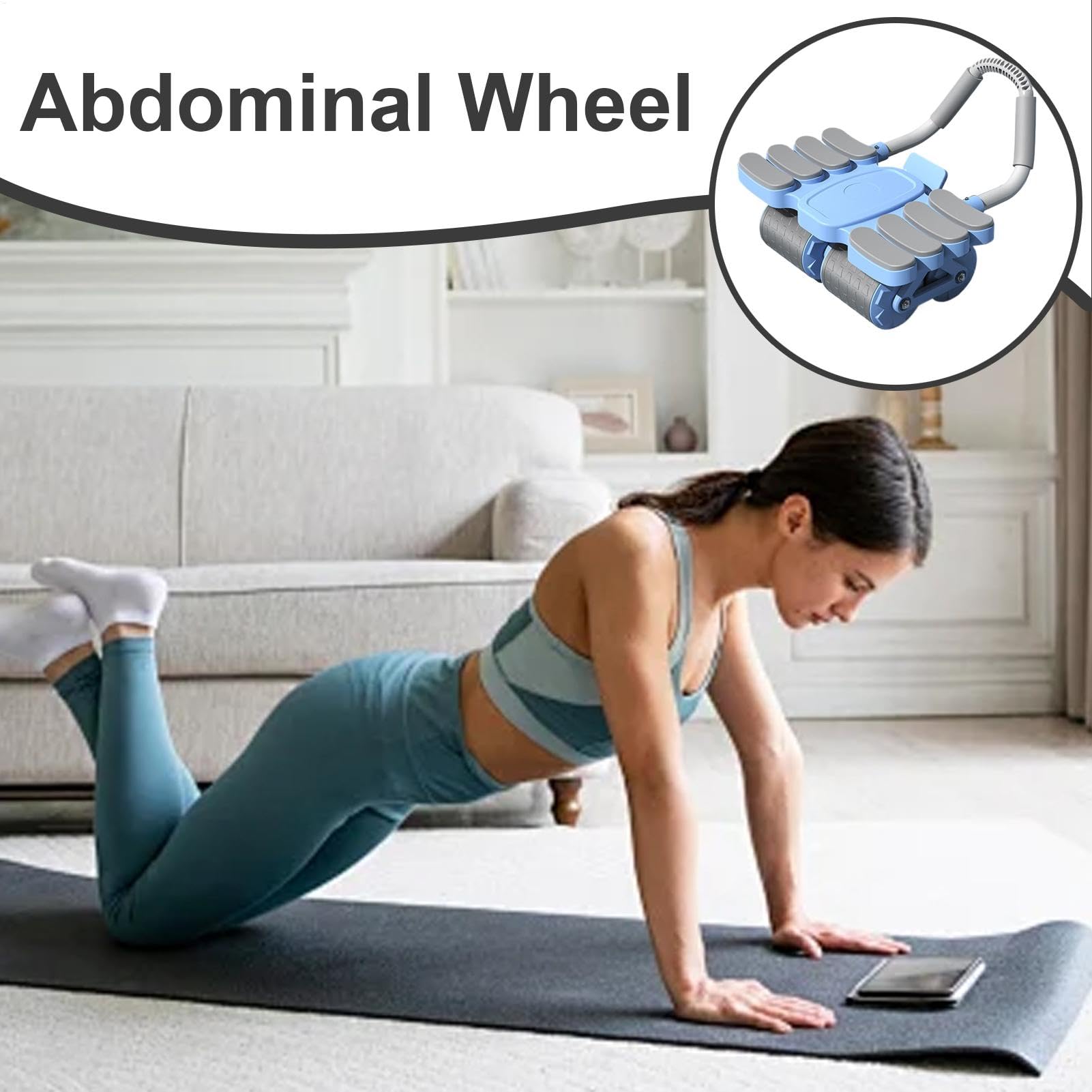 Roller Wheel Bauchtrainer, 4 Räder Automatischer Rückprall Bauchroller mit Kniepolster Core Workout Sliders für Zuhause, Wohnheim, Wohnung