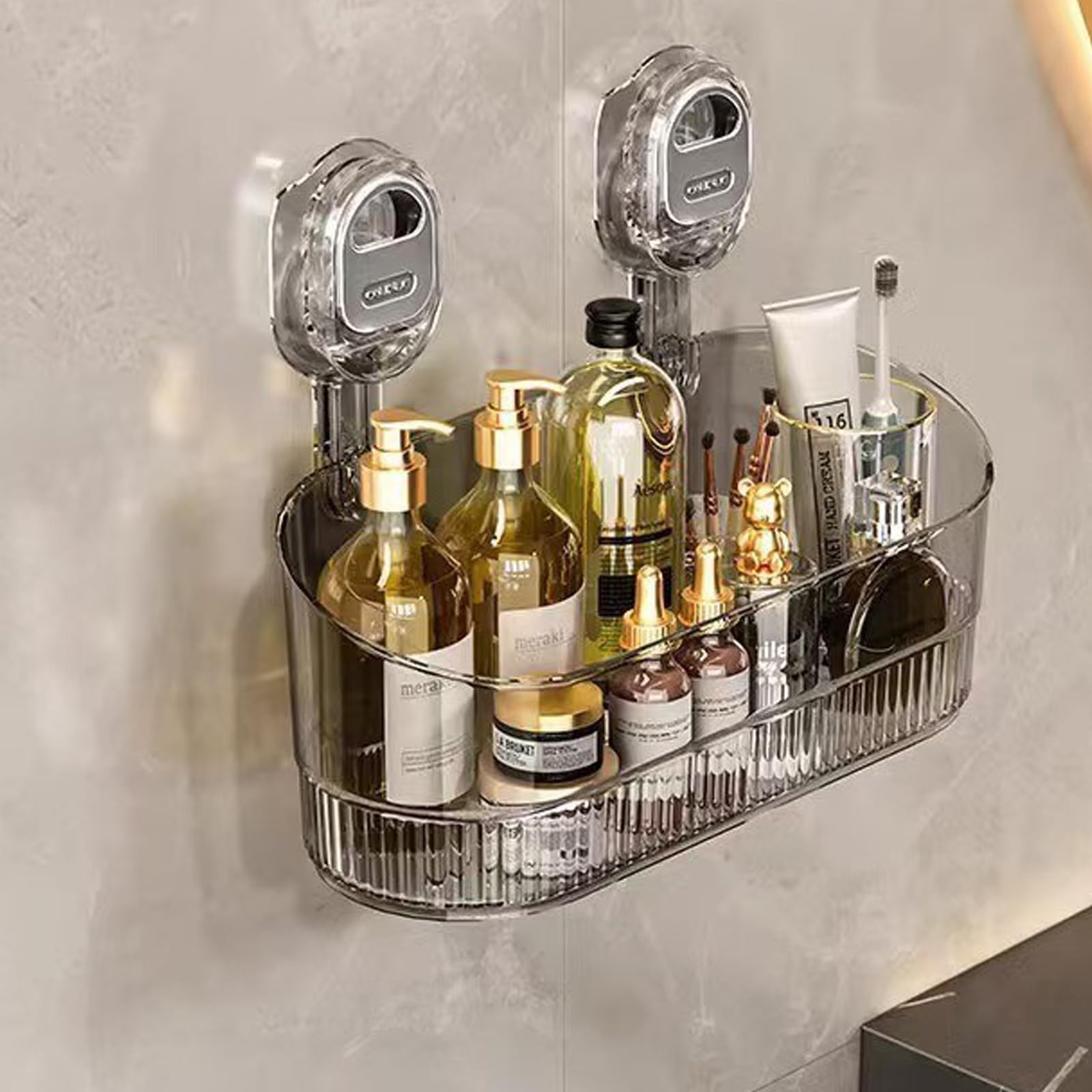 No Drill Bathroom Suction Storage Box Large Capacity Strong Load-Bearing No Drill Bathroom Drain Rack Shower Caddy Suction