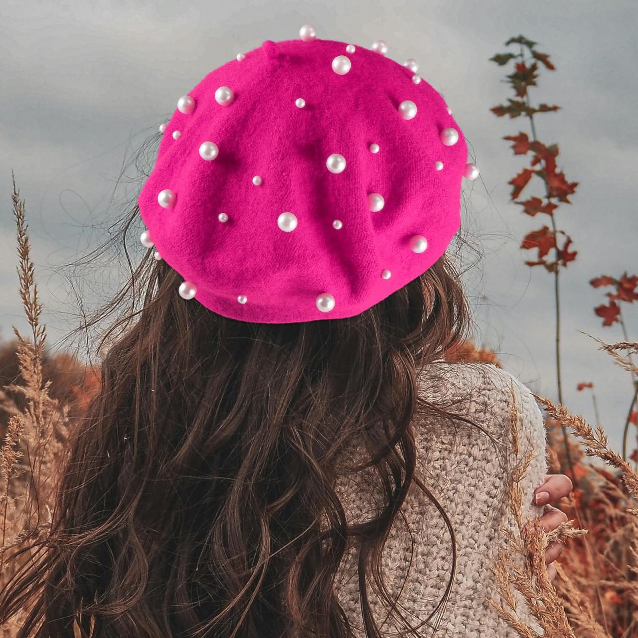 BESTOYARD French Beret Hats for Women Pearl Beret Hats for Women Girls Wool Autumn Winter Accessory (Rosy) - Image 7