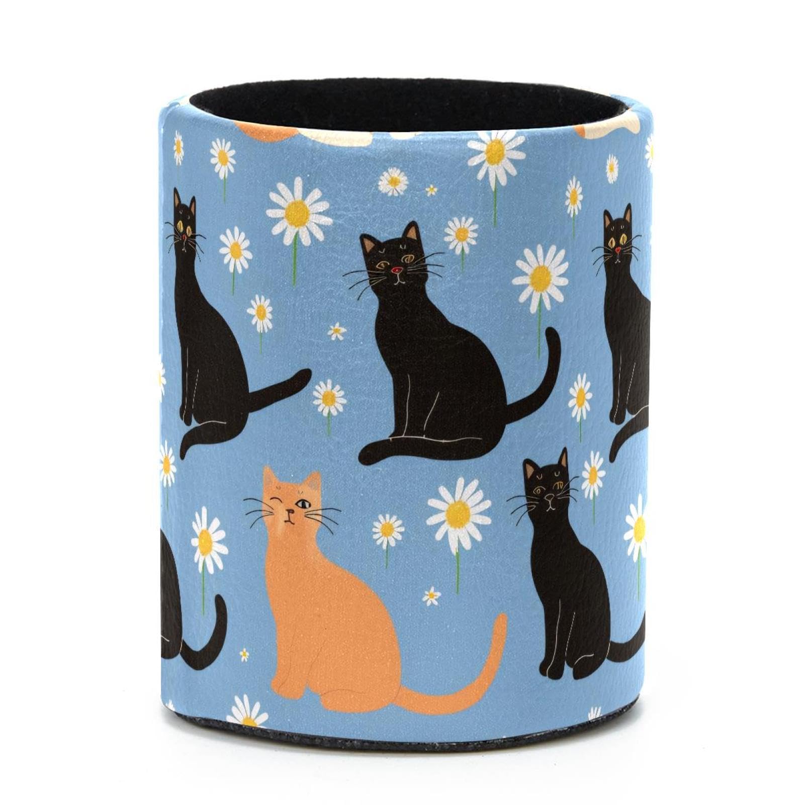 VAPOKF Round Pencil Holders for Desk, Cats Daisy Pen Holders Pen Pot Makeup Brushes Storage Desktop Stationery Supplies Organiser for Home Office
