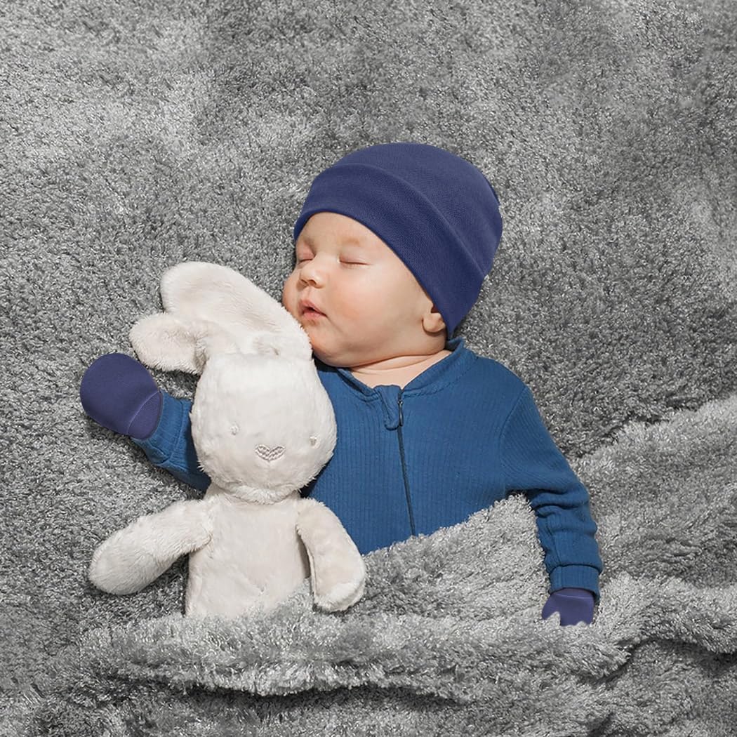 Cotton Baby Hats and Mittens Set Unisex, Toddler No Scratch Mittens and Beanie Cap Infant Newborn Hospital Hat
