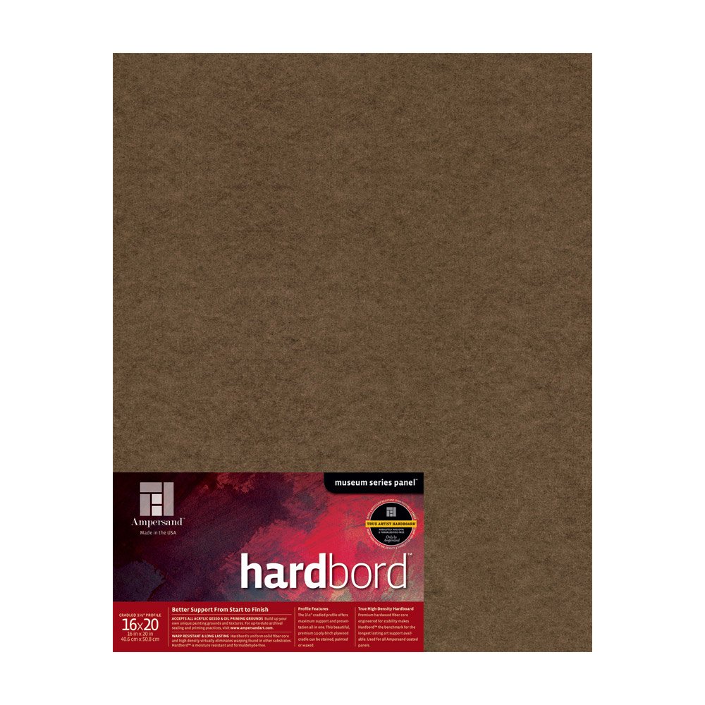 Ampersand Art Supply Hardboard Wood Painting Panel: Museum Series Hardbord, 16" x 20", 1-1/2 Inch Cradled Profile