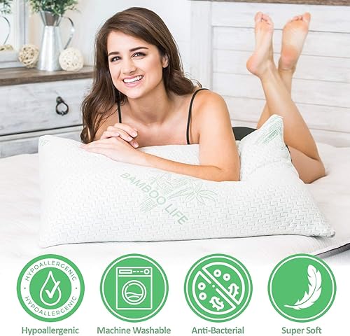Miniatura 2 de Elif Home Goods Paquete de almohada de bambú tamaño King  Bambú premium, almohada de espuma viscoelástica triturada refrescante con funda de