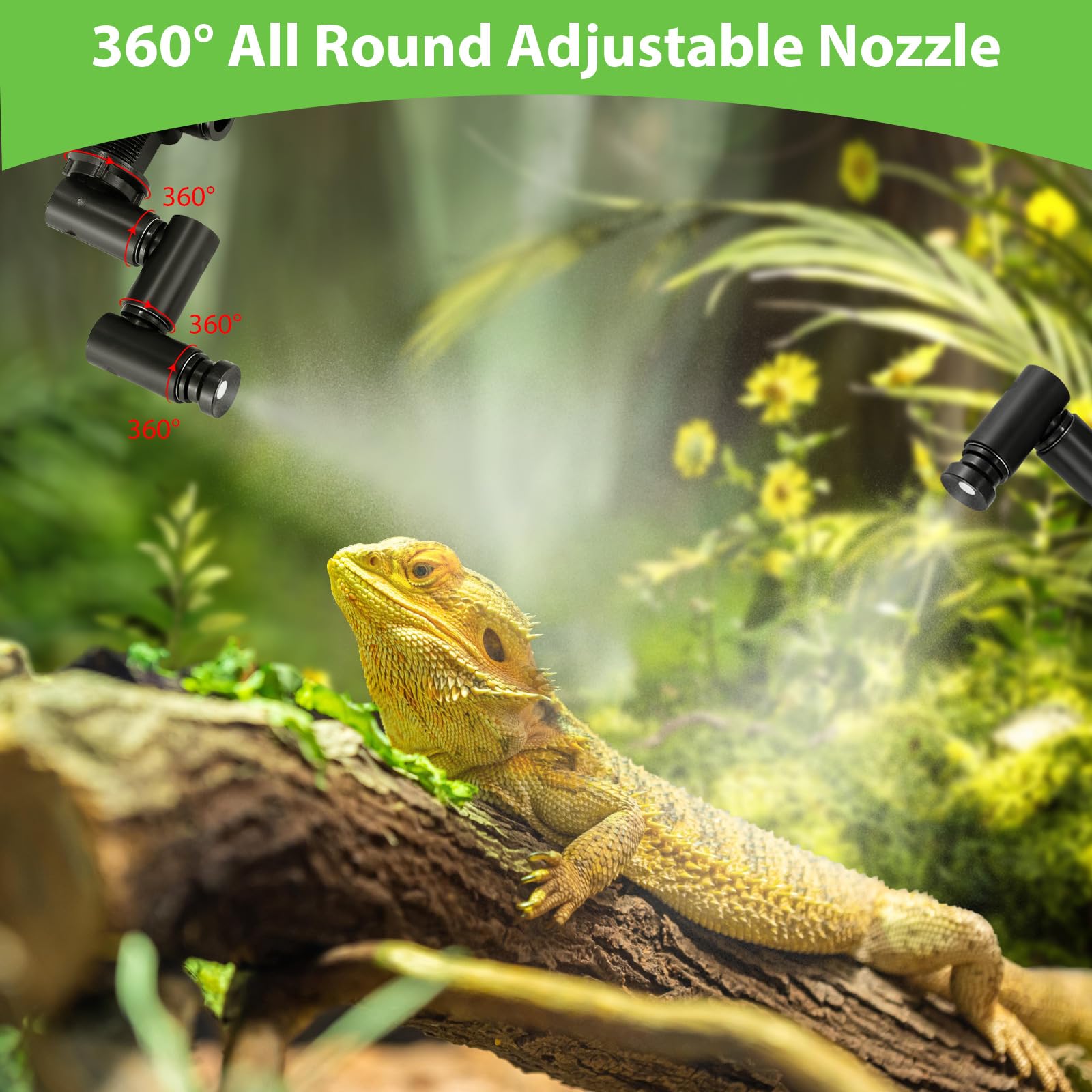 Sistema de Riego de Terrario, Humidificador de Reptiles con Temporizador y Cabezal Ajustable de 360° Humidificador Inteligente para Reptiles Nebulizador Automático para Camaleones