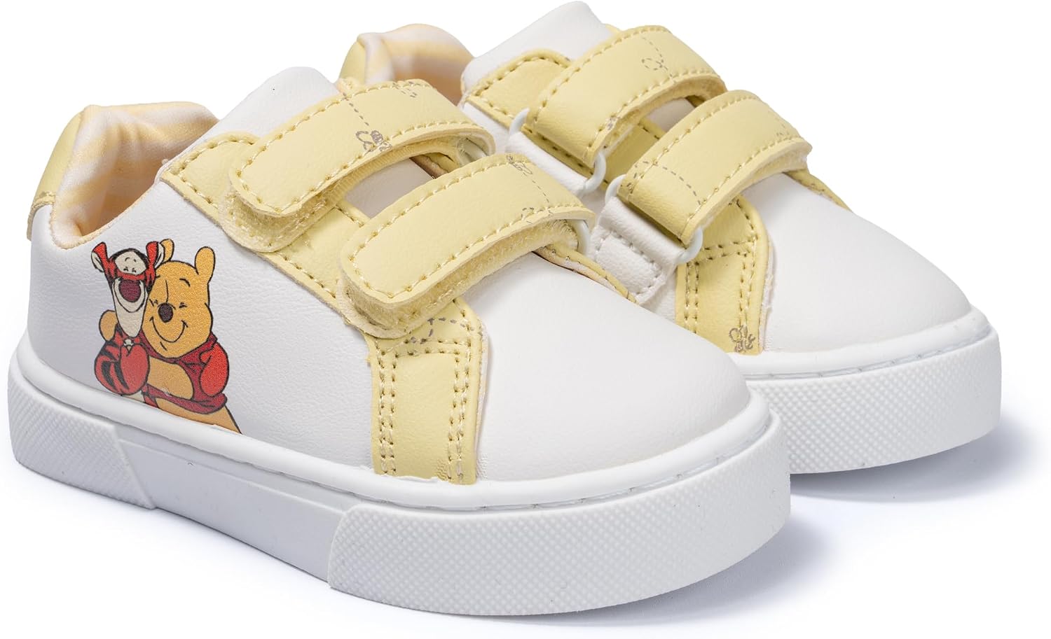 Disney Infant Sneakers - Winnie The Pooh and Minnie Mouse Baby Court Sneakers with a Hook and Loop Closure, Yellow, Size 5 Toddler