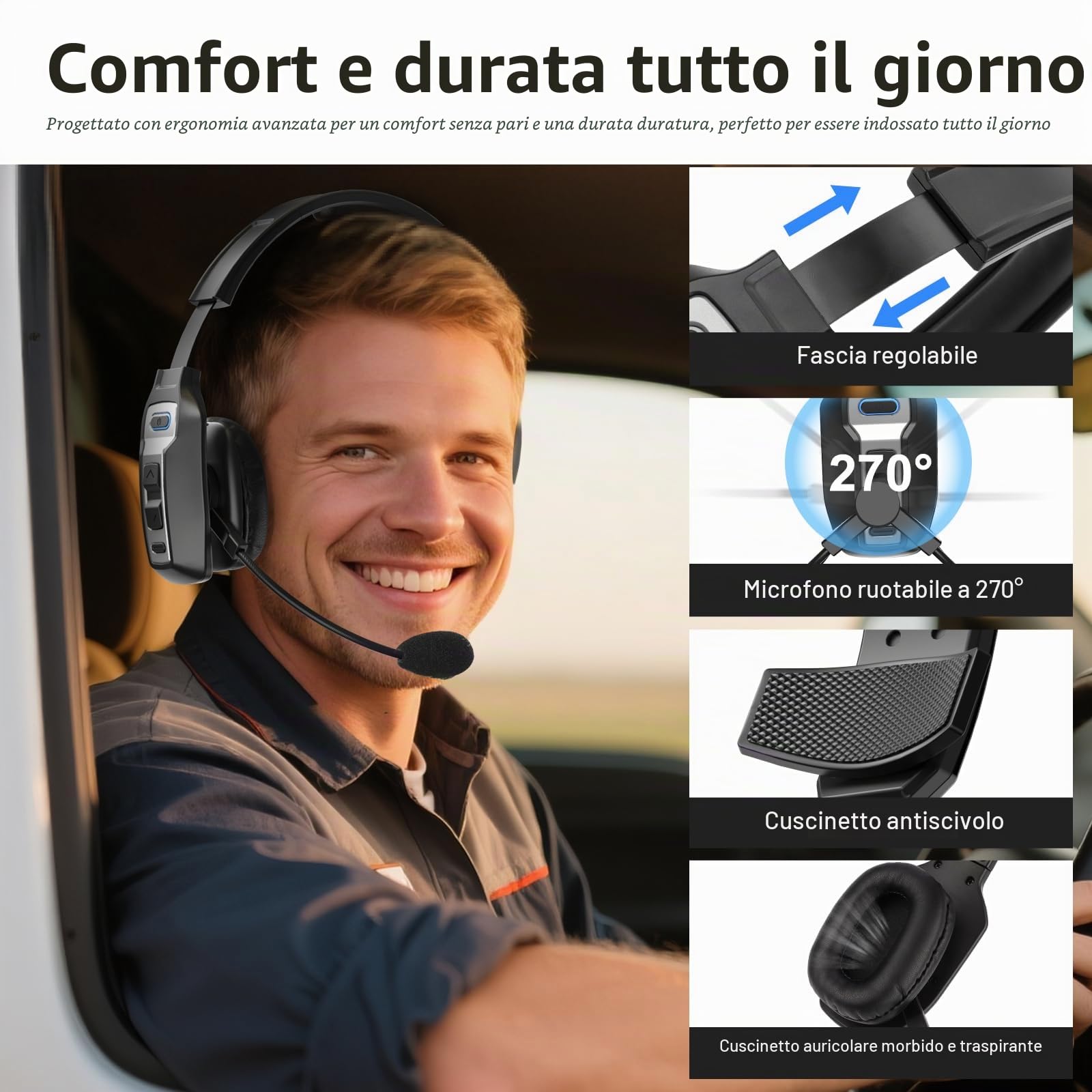 ShinePick Cuffia con Microfono per PC - Auricolari Bluetooth Cuffie Cancelling Rumore Mono Headphones Ricaricabili Ufficio Wireless Cuffie Per Ufficio, Call Center, Camionisti, Smartworking, PC