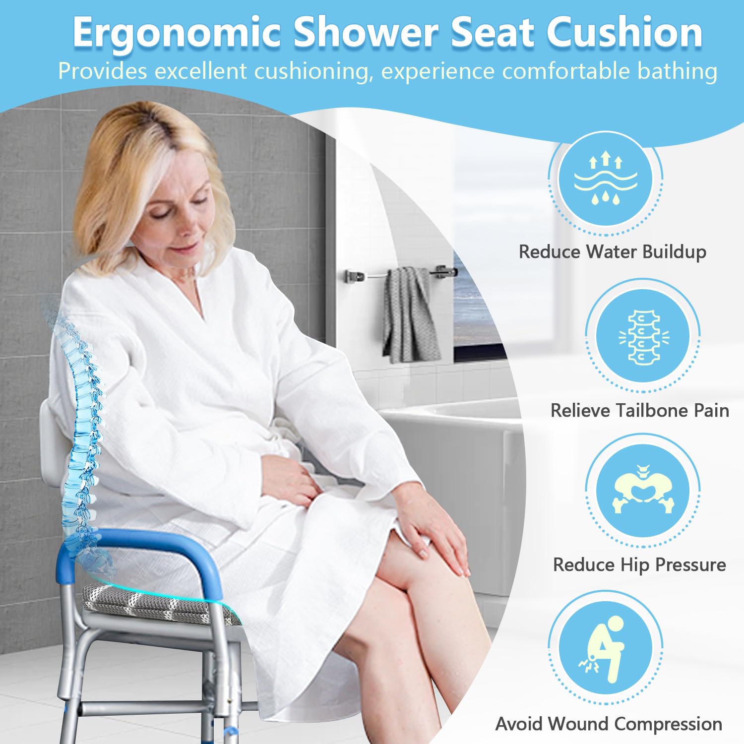 Cuscino per sedile doccia, panca da bagno, sedie per anziani, disabili, per vasca da bagno, per disabili, sgabelli da bagno, tappetino imbottito per sedia da doccia (solo 1 cuscino)
