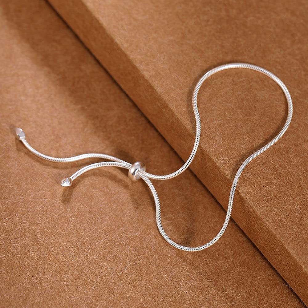 Girls Accessories Bracciale in Argento Sterling 925 Vintage per Donna Semplice Catena in Osso di Serpente Regolabile Fascino Classico per Gioielli Spiaggia Estiva Birthday Gift