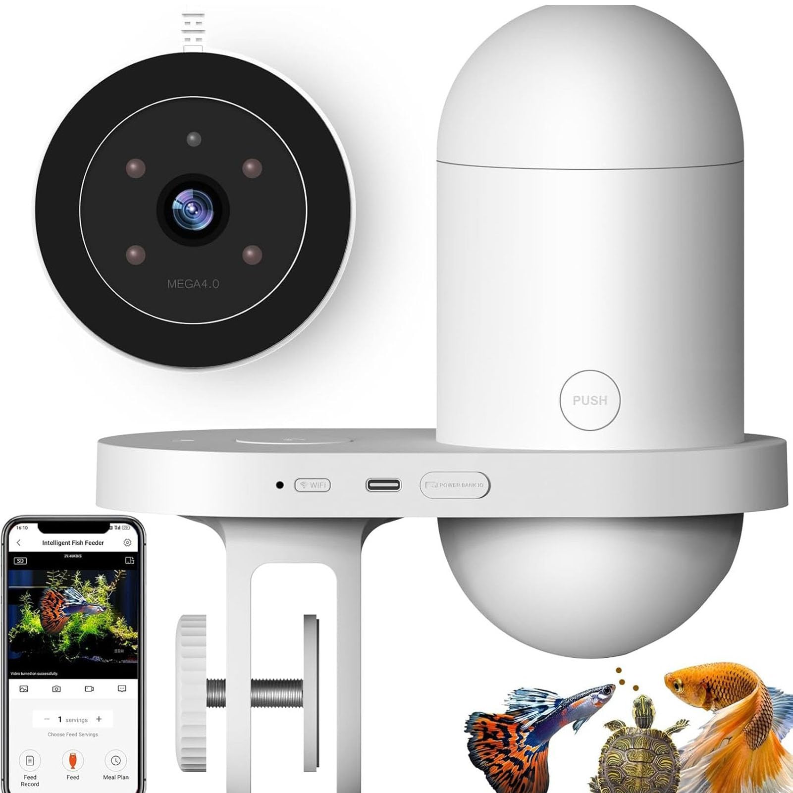 Mangiatoia Automatica per Pesci con Fotocamera 2.5K 5G WiFi Dispenser di Cibo per Acquario Intelligente, Timer di Controllo App Alimentatore Automatico da 230 Ml per Acquario da