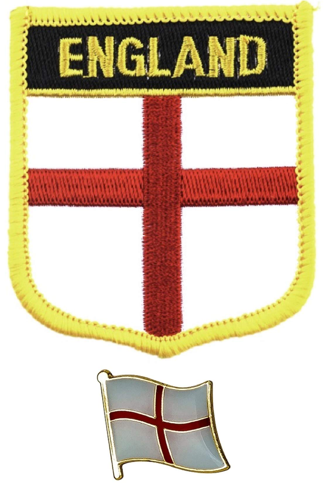 Flag of England Embroidered sew on Iron on Patch with Enamel Metal pin Badge