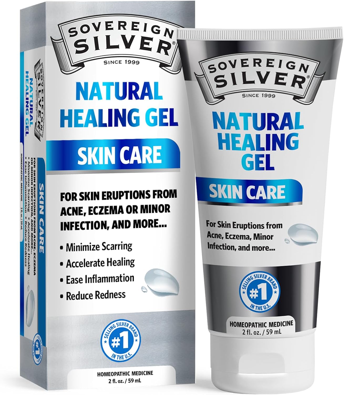 Sovereign Silver Natural Healing Gel Skin Care - Argentum Metallicum Topical Gel, Ointment for Razor Burn, Sunburn, and Redness Support, Dermatologist Tested - 2 fl oz (59 mL)