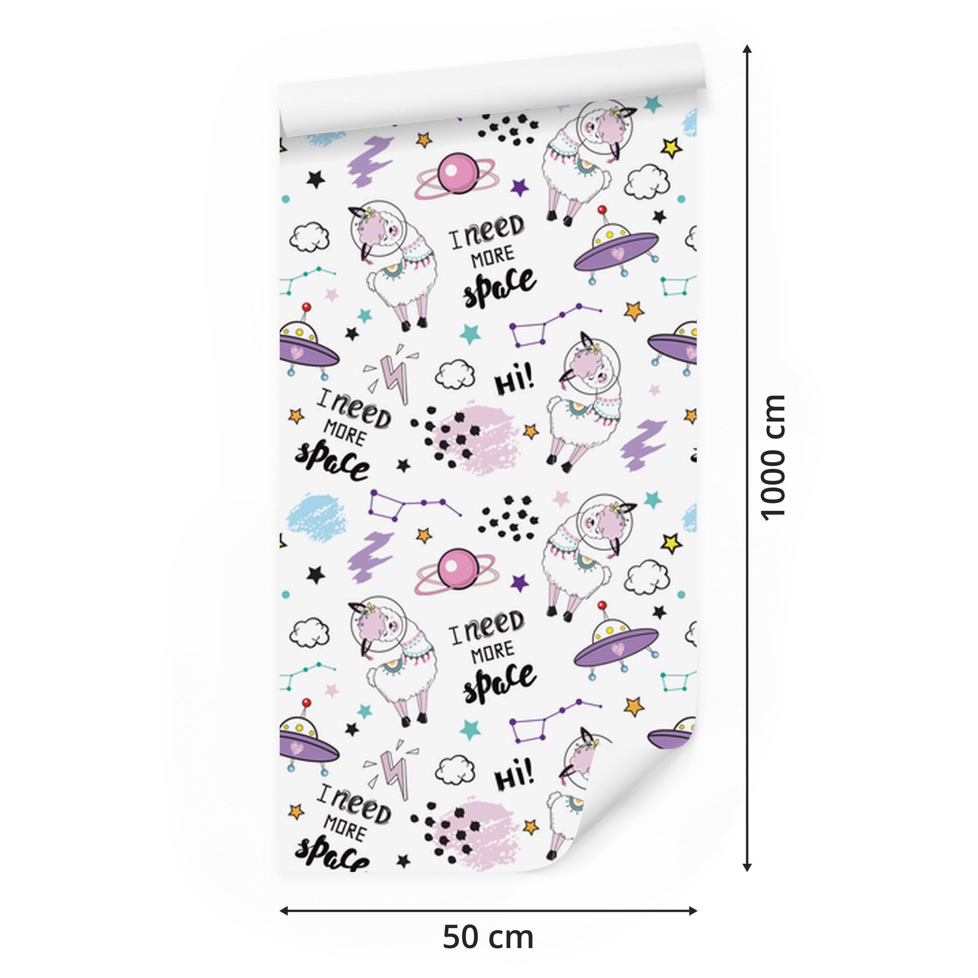 Vliestapete Lamas und Sterne 50 x 1000 cm | Ausdrucksstarke Bildgestaltung; Charaktervoller Raumschmuck; Harmonische Akzentfläche; Kleister im Set