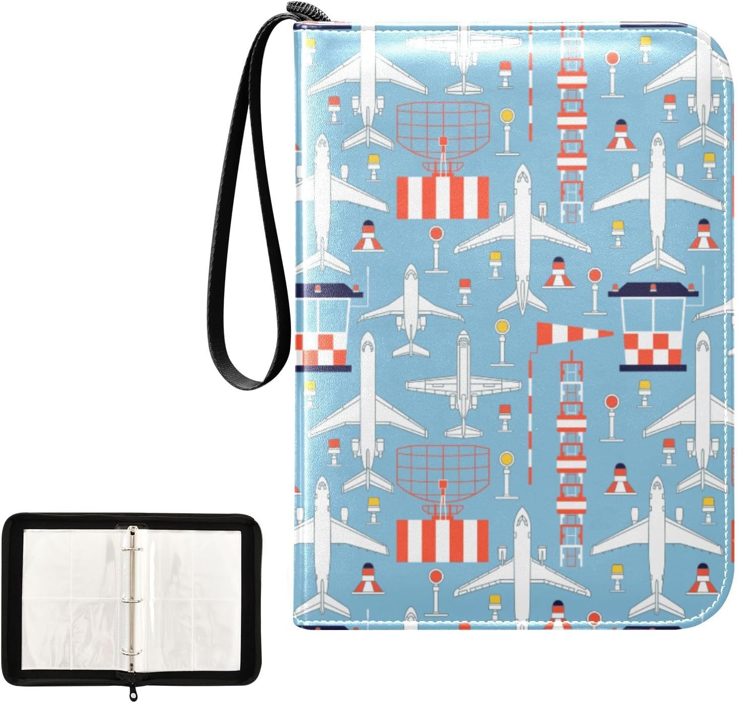 Airplanes Card Binder 4 Pocket Zipper PU Trading Card Album Fits 400 Game Cards 50 Removable Sleeves Card Folder Collection for Baseball MTG TCG Sports Cards