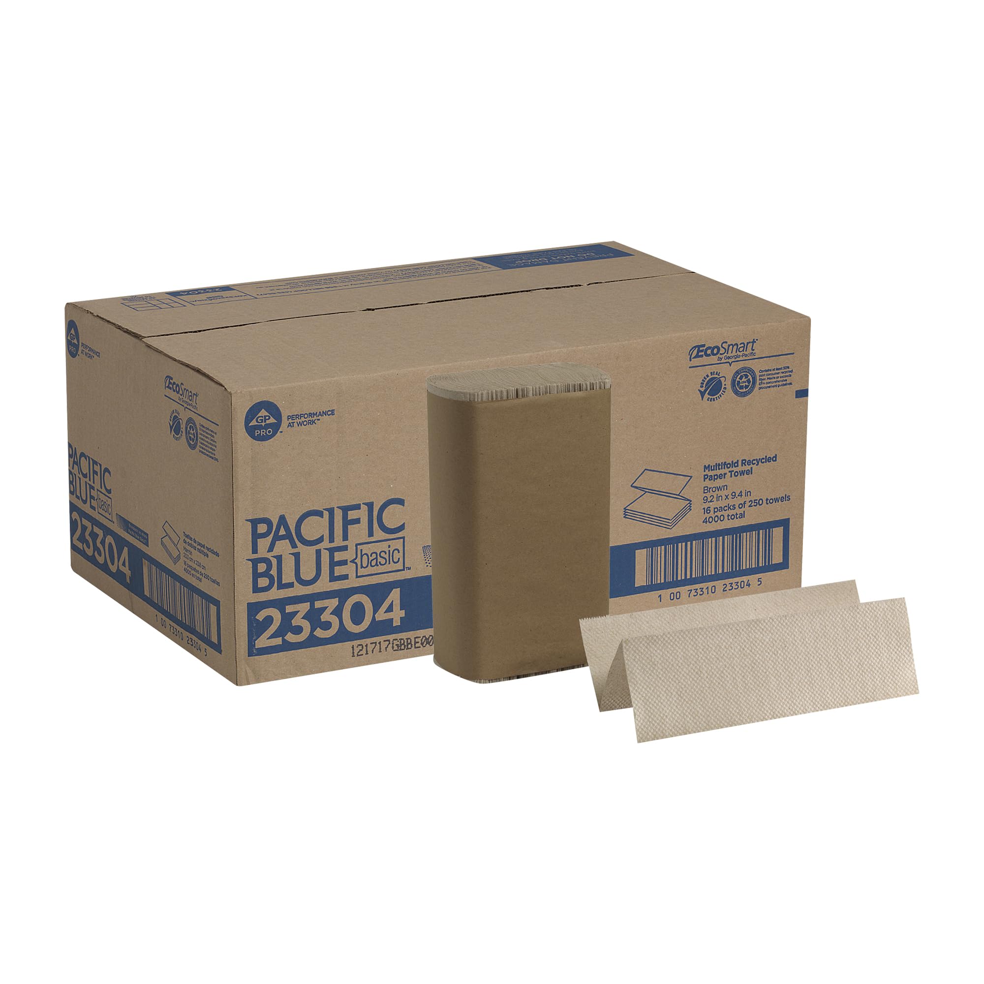 Pacific Blue Basic Recycled Multifold Paper Towels (Previously branded Envision) by GP PRO (Georgia-Pacific), Brown, 23304, 250 Towels Per Pack, 16 Packs Per Case