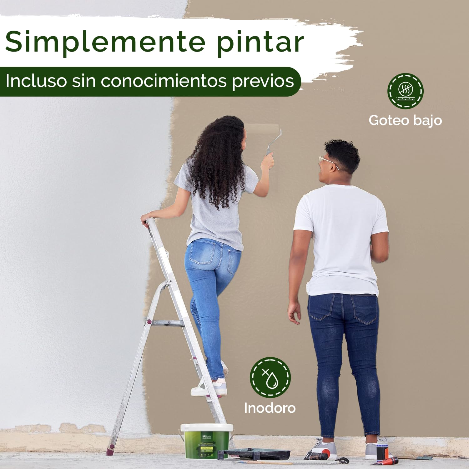Pintura de pared beige para interiores - 5 litros y opacidad clase 1, sin vetas, antigoteo, ecológica y sin COV (Humble Hummus)