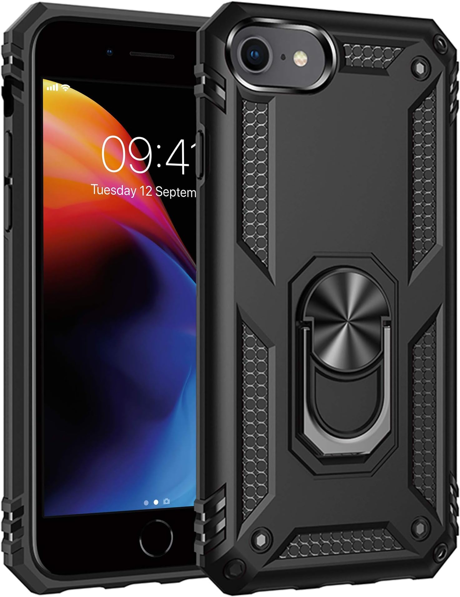 ULAK Case for iPhone SE 3rd generation 2022/iPhone 8/iPhone 7 with Ring Holder, Shockproof Protective Case, Soft TPU Bumper Phone Cover for iPhone SE 2020 / iPhone 8 / iPhone 7 4.7 inch, Black
