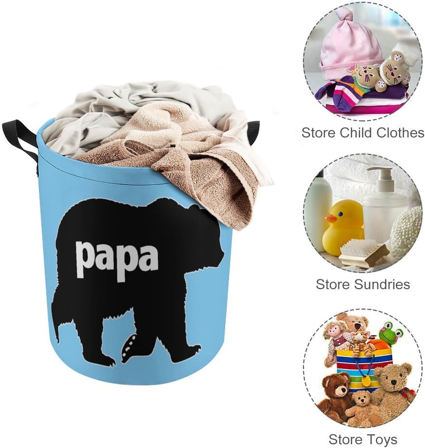 Papa Bear Laundry Basket Dirty Clothes Hamper Storage Laundry Bag with Handles for Dorm Room 44x44cm