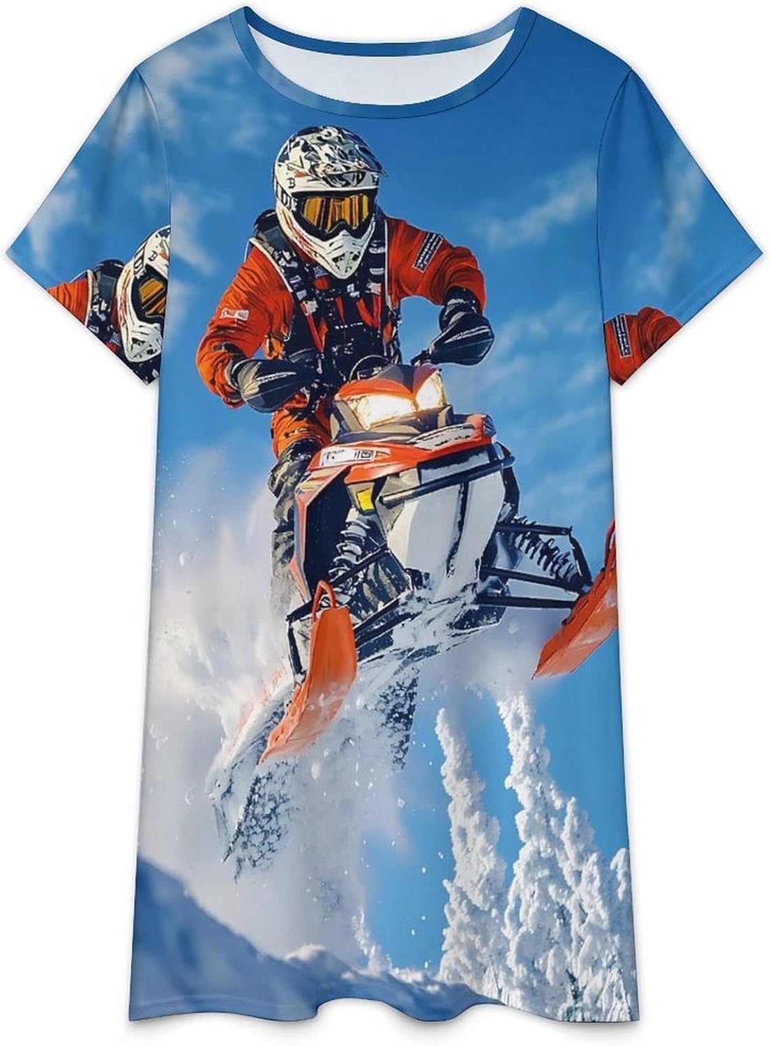 Snowmobile Action Snowy Scene Womens Nightgown Short Sleeve Sleepshirts Loungewear