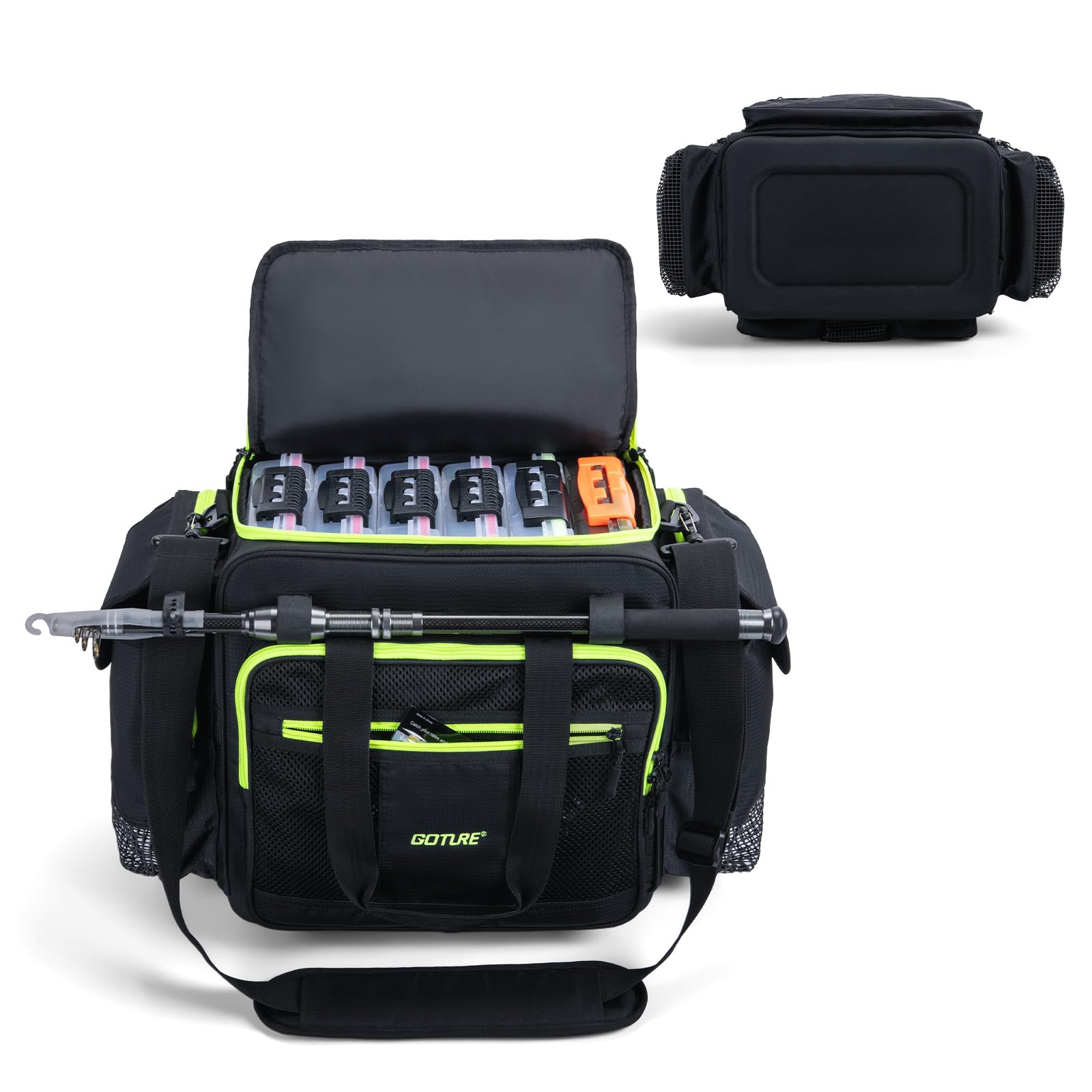 Goture Angelrucksack mit 4 Köderbox Angeln, 45-Liter Angelzu